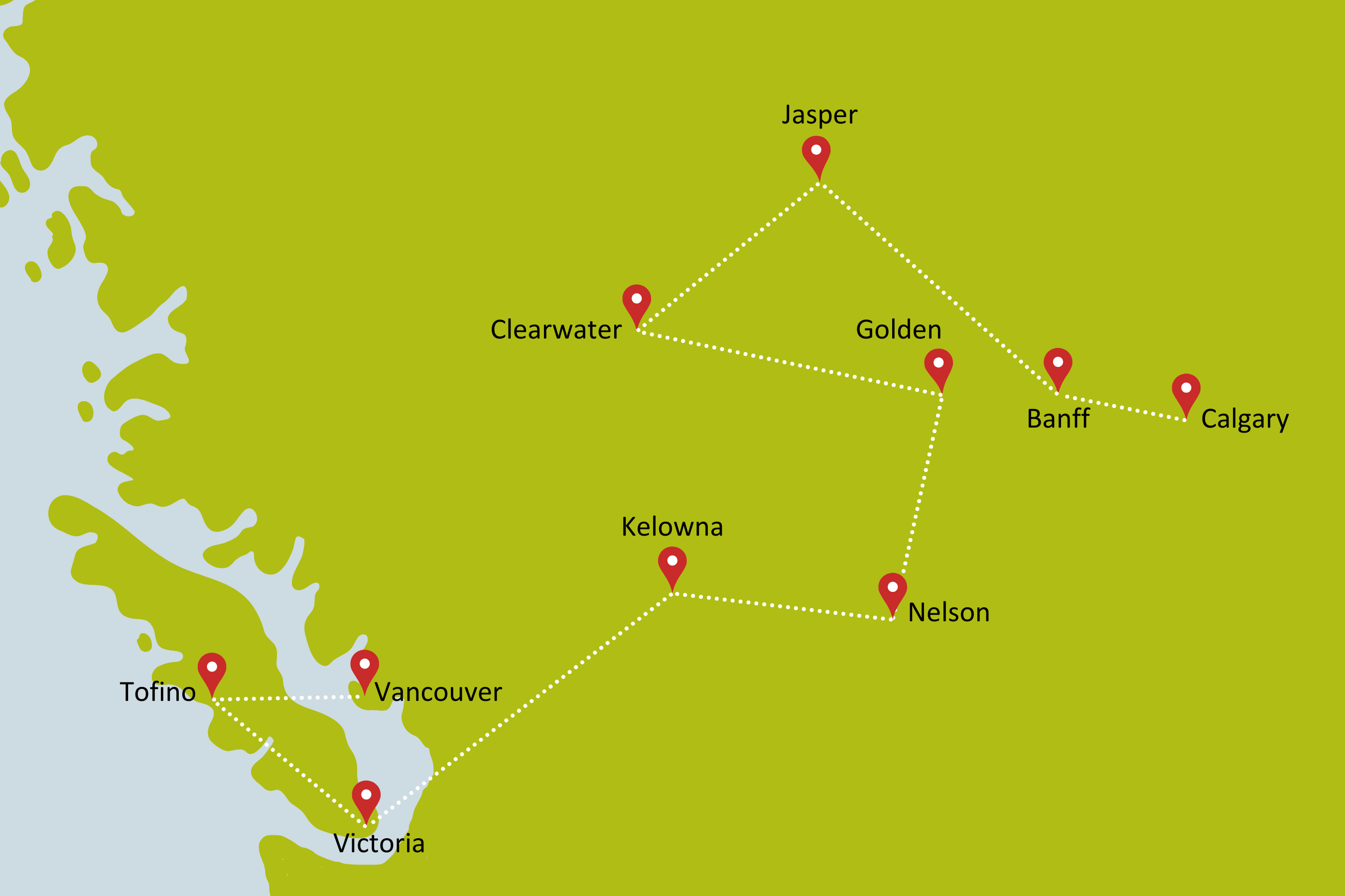 Karte zu den schönsten Nationalparks Westkanadas