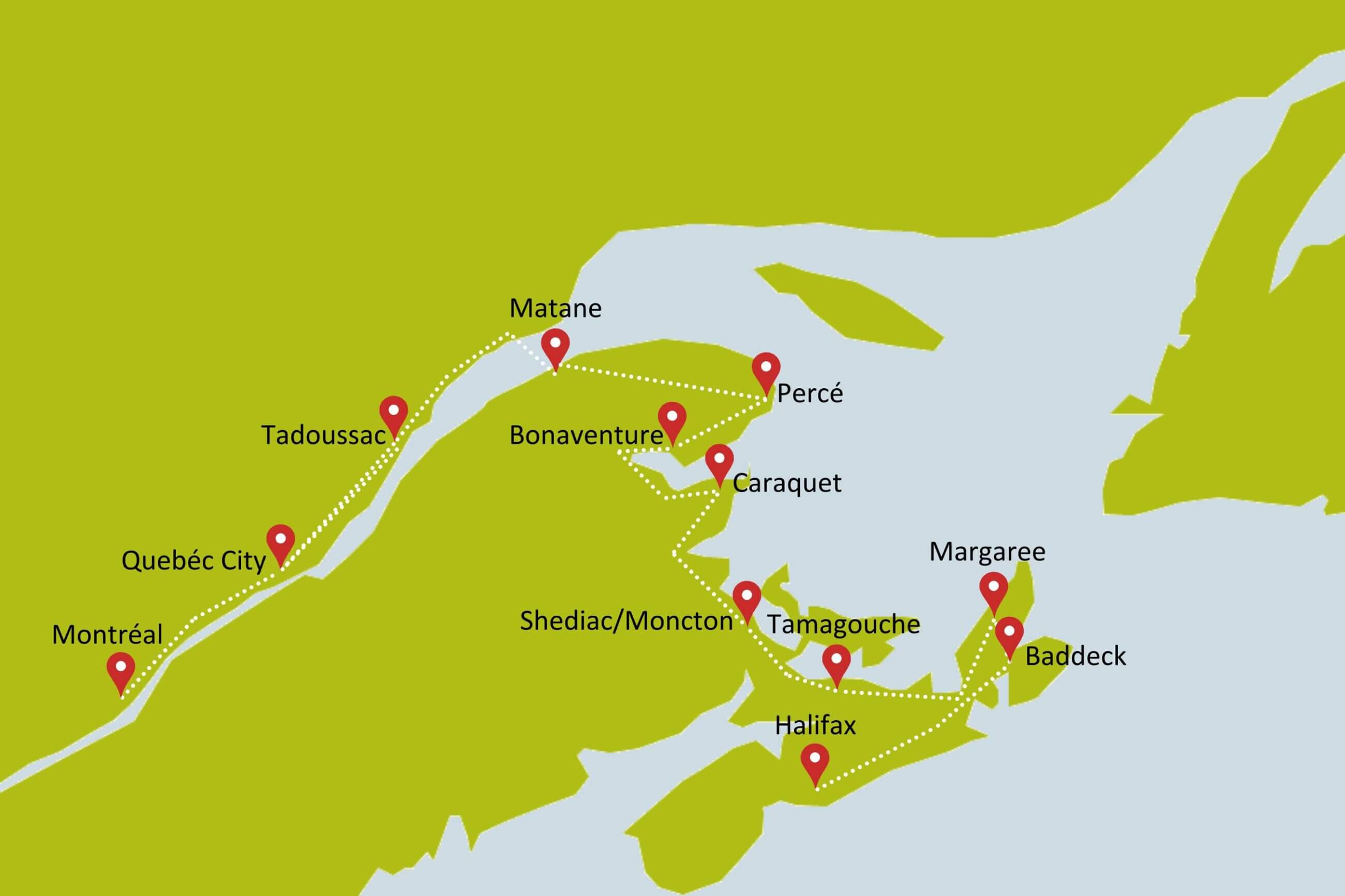 Karte zur Mietwagenrundreise Entlang des St. Lawrence-Strom