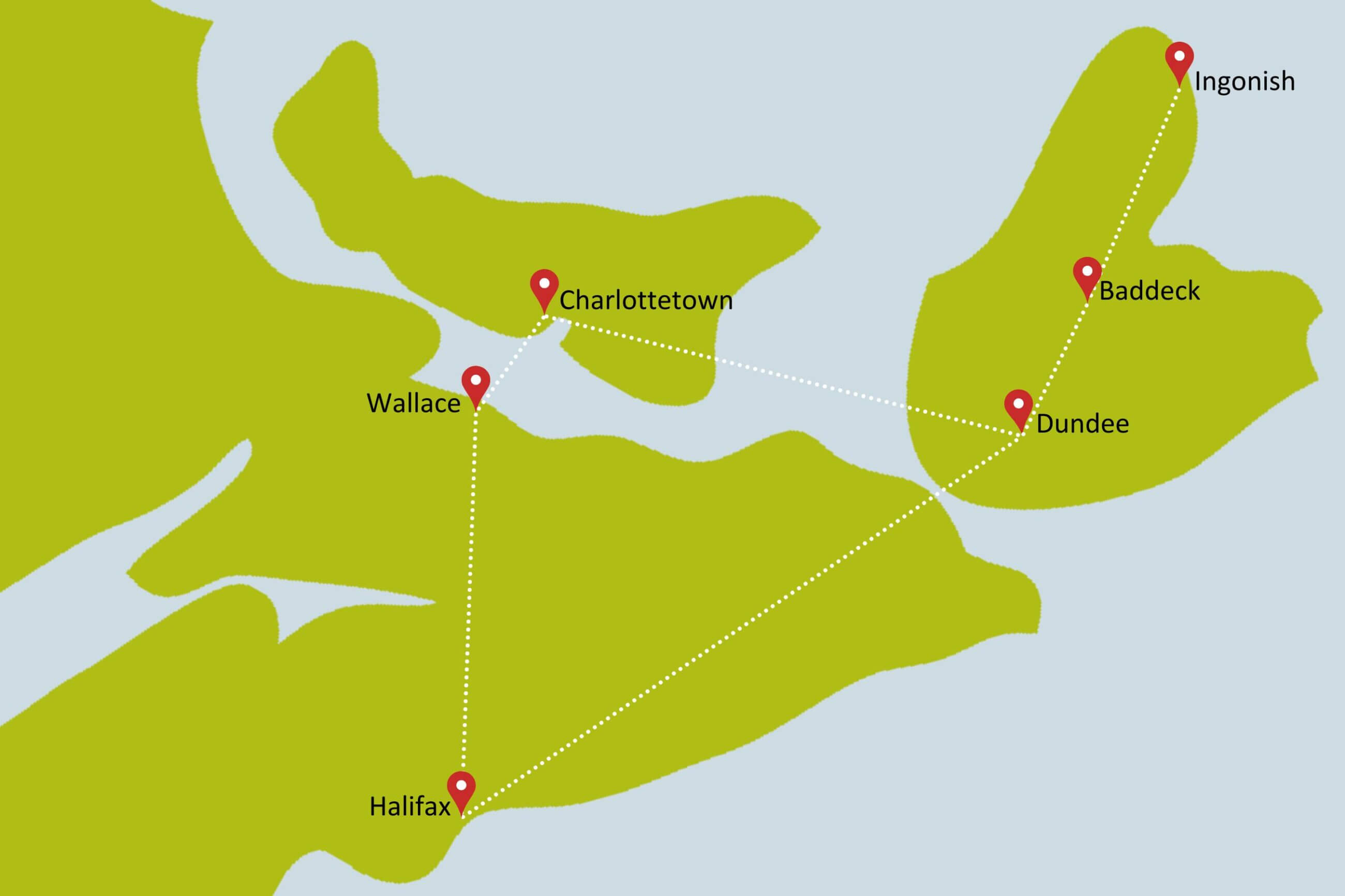Karte zur Mietwagenrundreise Golf the Maritimes